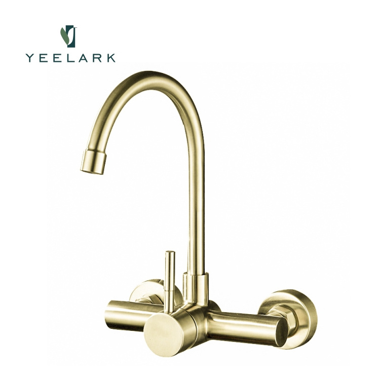 High Quality China Factory CUPC Bridge Double Handle Antique Luxury Brass Gold 304 Stainless Steel Kitchen Faucet