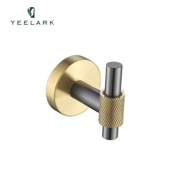 Custom Logo 304 Stainless Steel Brushed Gold Bathroom Accessories Robe Hooks Wall Mounted Towel Keys Hanger Storage Robe Hook