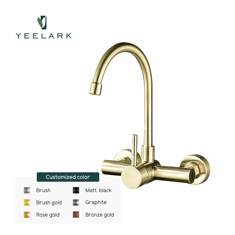 High Quality China Factory CUPC Bridge Double Handle Antique Luxury Brass Gold 304 Stainless Steel Kitchen Faucet