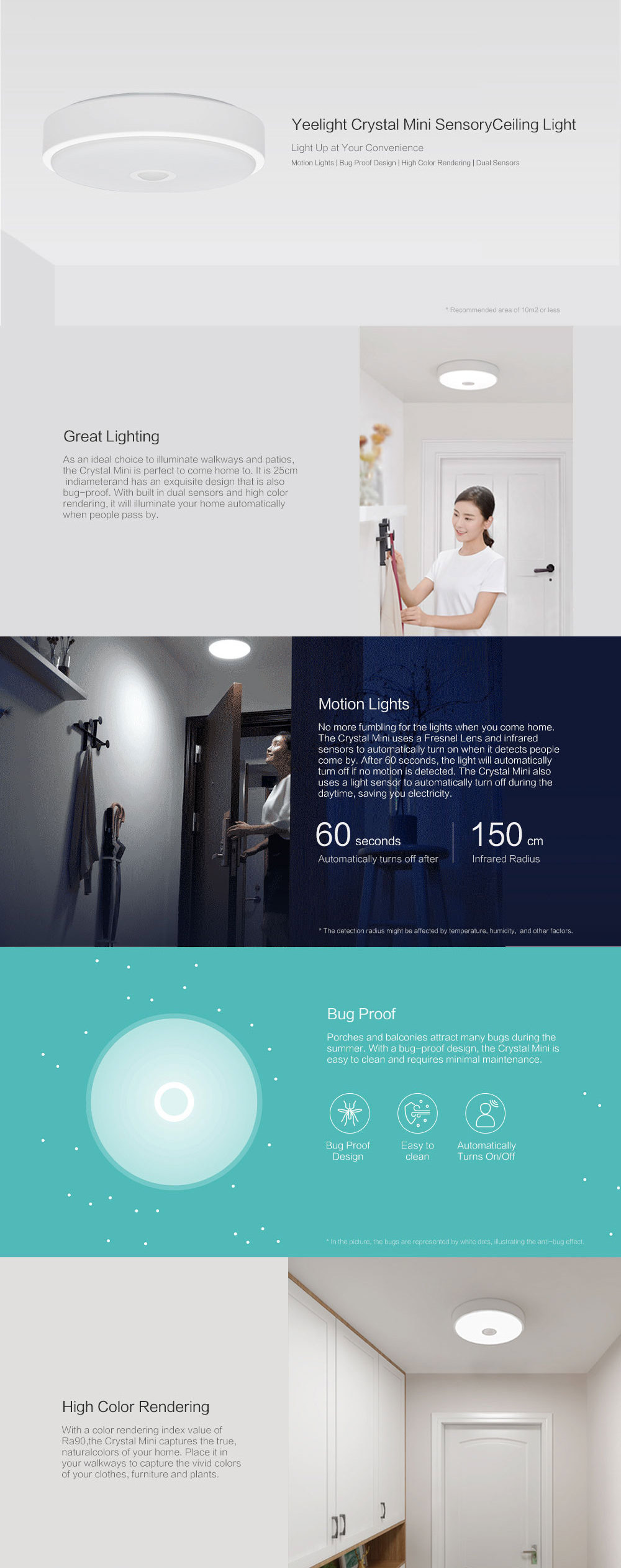 YEELIGHT Xiaomi New Arrival Crystal Sensory Ceiling Light Mini Bug proof Motion lights for your home BestSuppliers