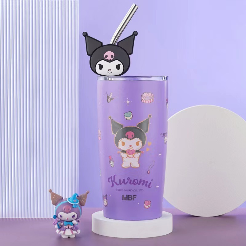 Sanrio Kawaii Kuromi Cup Accessories Stainless Steel  Hello Cat Water Bottle 600ml With Straw