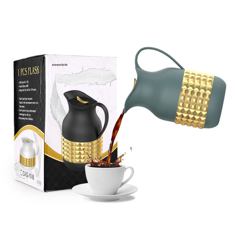 2024 Coming Soon Luxury Golden Rhinestones Arabic Coffee Pot Thermos Flask Teapot 1000ml