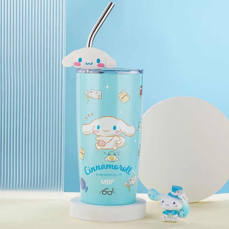 Sanrio Kawaii Kuromi Cup Accessories Stainless Steel  Hello Cat Water Bottle 600ml With Straw