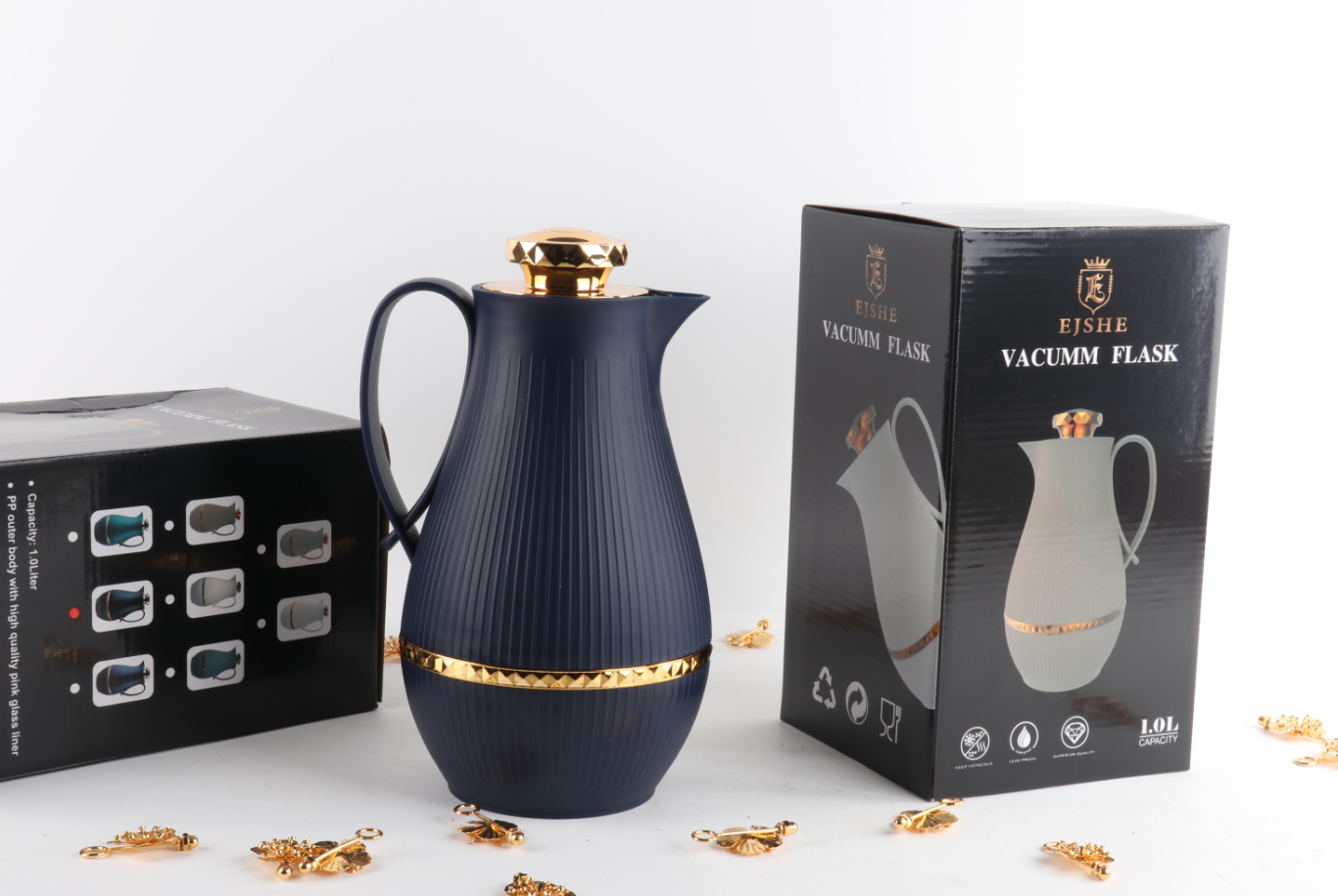 2024new Arrival 1000ml Thermos Teapot Arabic Style Insulated Coffee Pot Dallah With Gold Lid