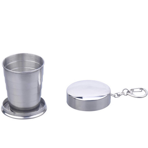 Customized Logo Stainless Steel Portable Outdoor Collapsible Cup with Metal Keychain for Travel For Camping