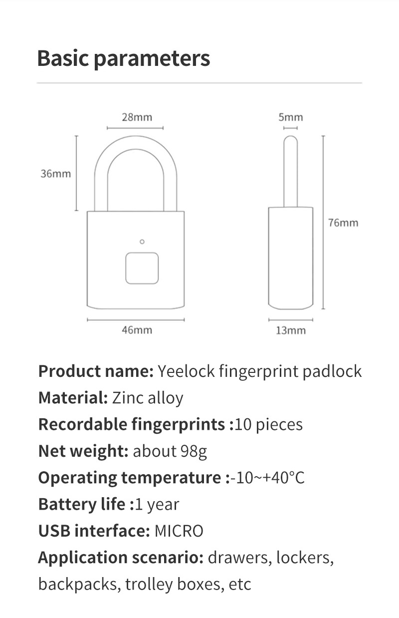 Digital Fashionable Small Size Security Bag and Luggage Biometric Smart Fingerprint Pad lock