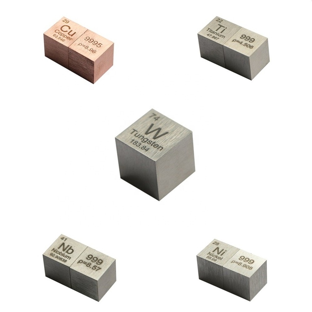 Sets of 5 metals Tungsten  +Copper +Titanium +Niobium +Nickel Cube Metal Density Cube 10mm Periodic Table Collection