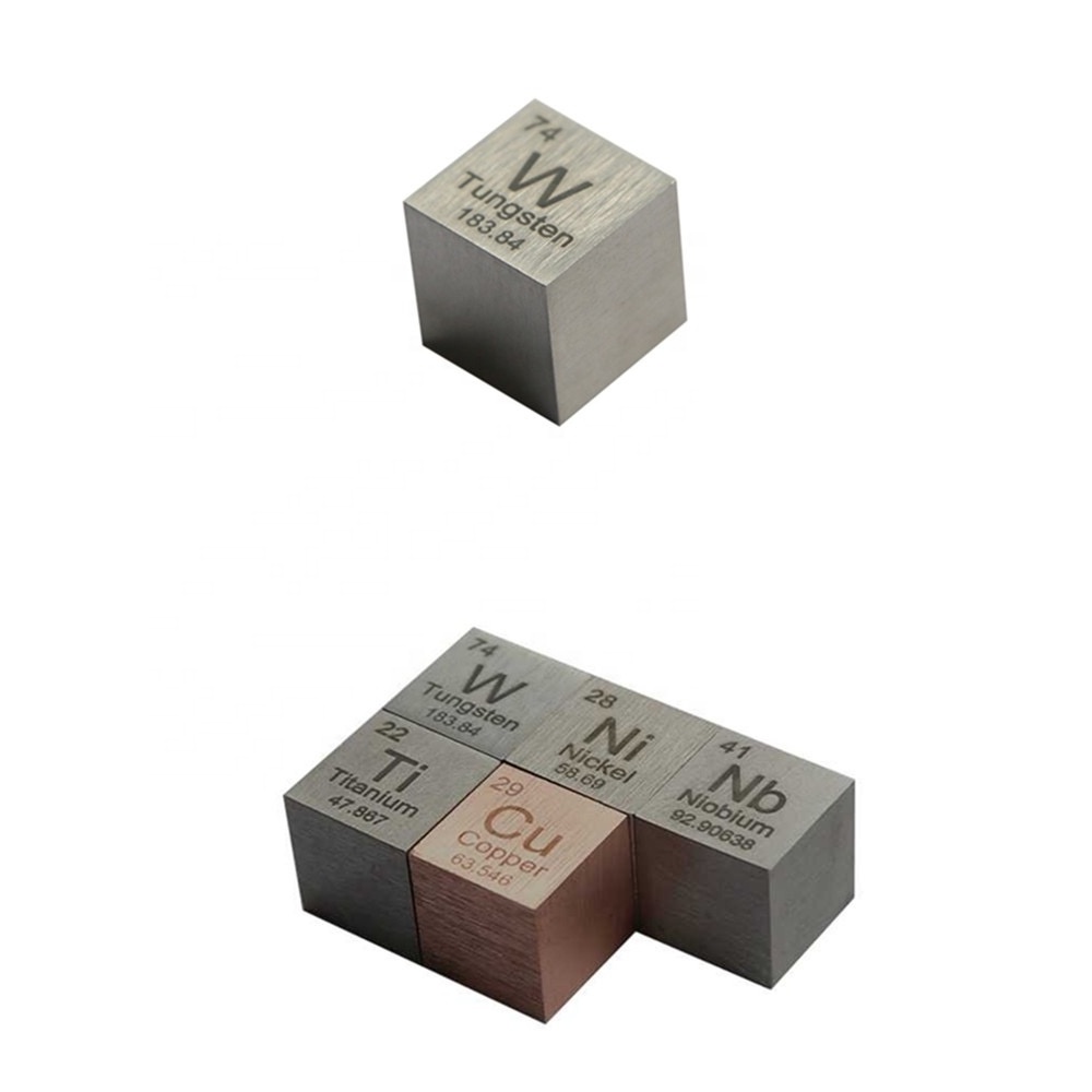 Sets of 5 metals Tungsten  +Copper +Titanium +Niobium +Nickel Cube Metal Density Cube 10mm Periodic Table Collection