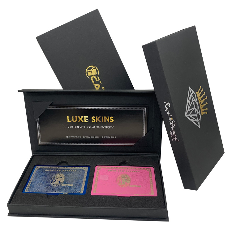 luxury custom brand printing metal credit card box gift package with gold foil and paper certificate for metal card