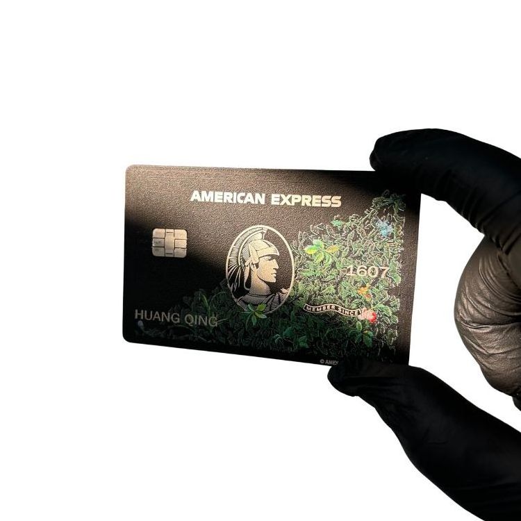 0.8mm Luxury Frosted Black Metal Amex Centurion Green Card Stainless Steel Credit Card With Chip Slot