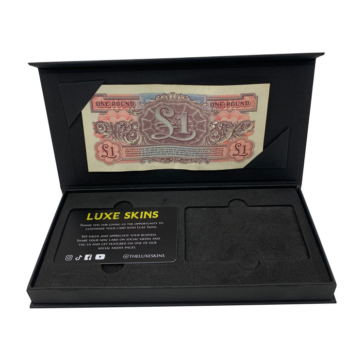 luxury custom brand printing metal credit card box gift package with gold foil and paper certificate for metal card