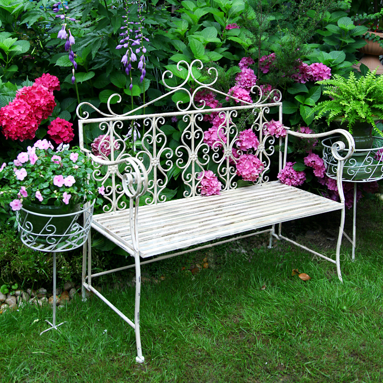 Wholesale antique rustic wrought iron metal garden benche outdoor furniture