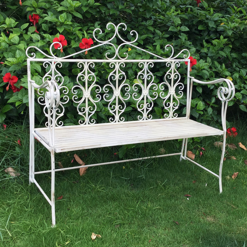 Wholesale antique rustic wrought iron metal garden benche outdoor furniture