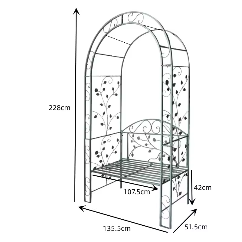 Garden bench with canopy outdoor seating pavilion the flower stand arbor bench Decorative 2-seater metal lattice pergola