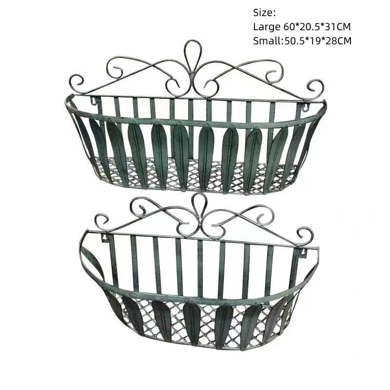 New Design Fashionable Style Handmade Forged Wrought Iron Decor Wall Hanging Mounting Flower Plant Basket metal flower stand