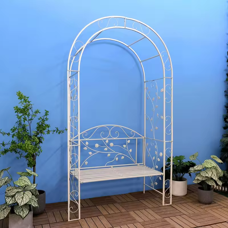 Garden bench with canopy outdoor seating pavilion the flower stand arbor bench Decorative 2-seater metal lattice pergola