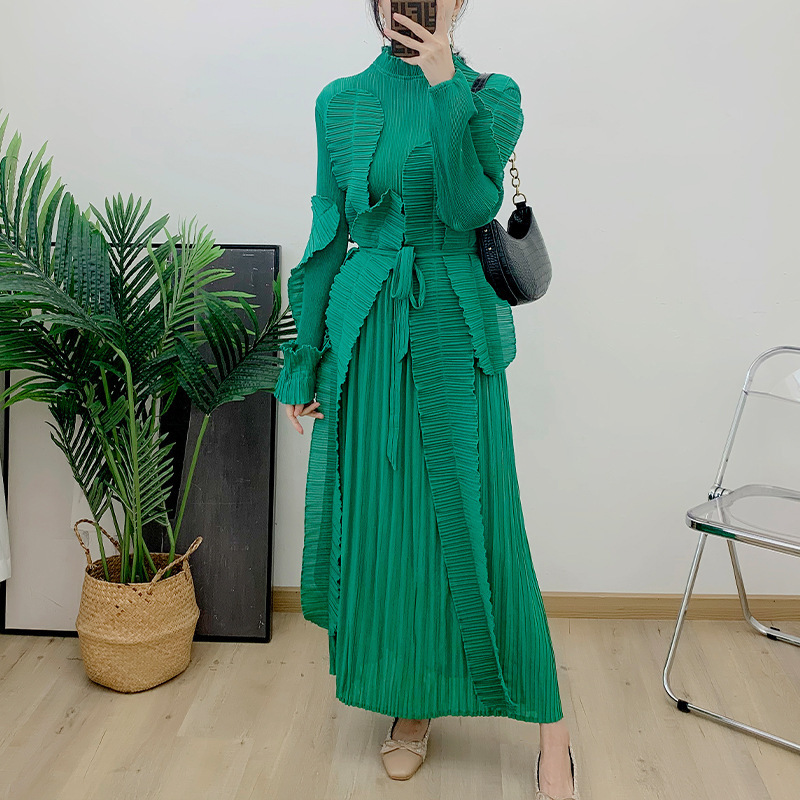 2024 New Spring Summer Pleated Niche Design Ruched Appliques Splicing Lace Plus Size Dress Irregular High Quality Women's Dress