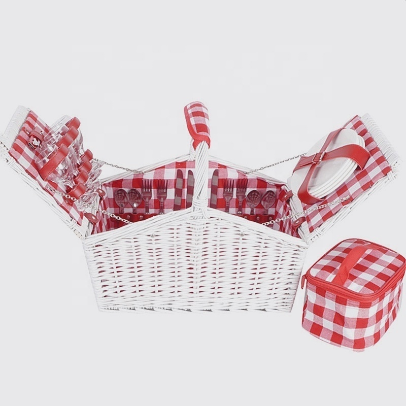 classic 4 person picnic basket cheap white picnic basket with red grid liner