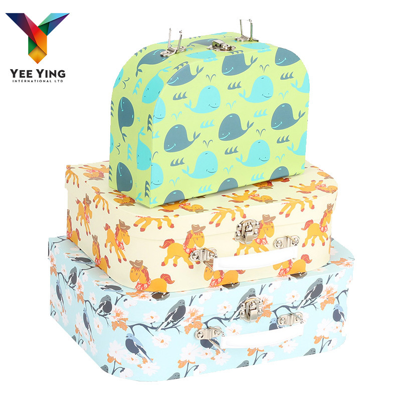 Custom Mini Paper Cardboard Suitcases Packaging Children Baby Blanket Vintage Suitcase Gift Packaging Box With Handle