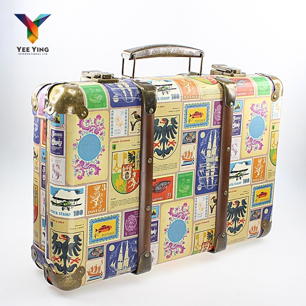 Vintage style paperboard box kids paper suitcase toy paperboard suitcase cardboard paper suitcase with wooden bars