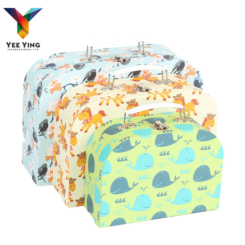 Custom Mini Paper Cardboard Suitcases Packaging Children Baby Blanket Vintage Suitcase Gift Packaging Box With Handle