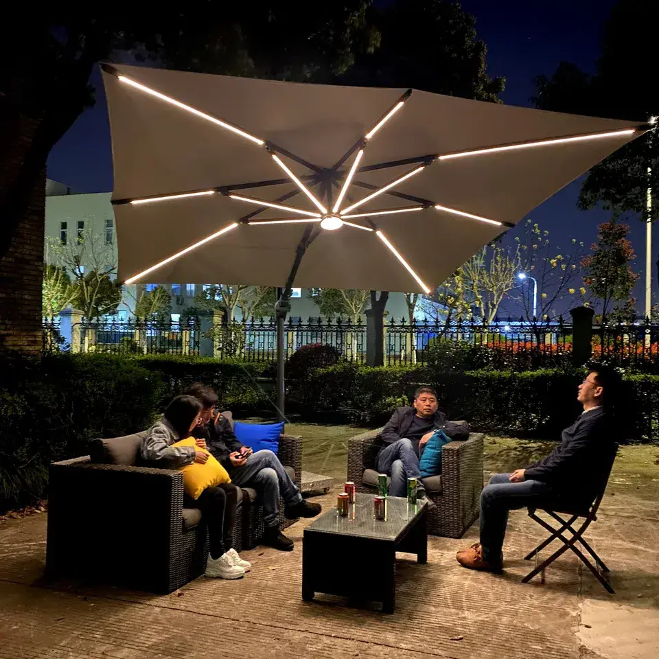 Cantilever umbrella with adjustable Led light, high-end patio umbrella