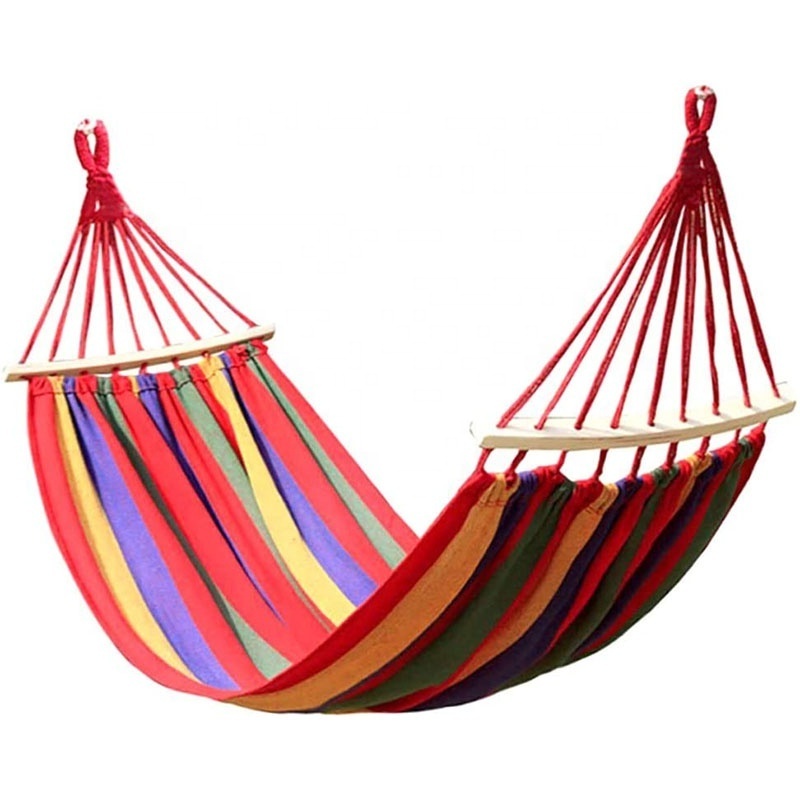 Cotton Canvas Portable Hammock, Sturdy and Comfortable Double Hammock for Tree, Camping, Backyard and Beach