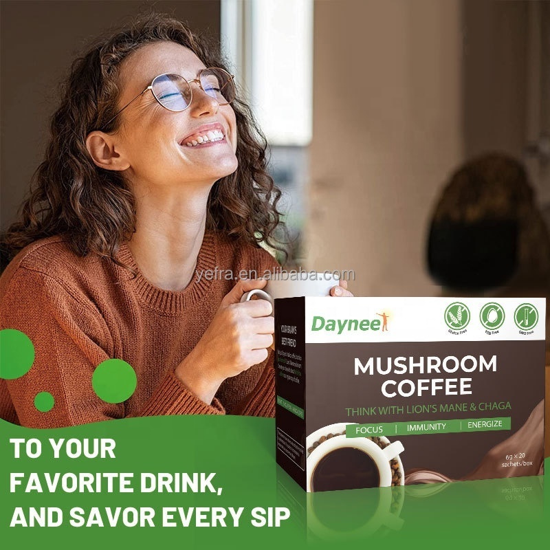 Hot selling Mushroom Coffee Organic Instant Latte Coffee Mushroom Blend Powder coffee wins town products