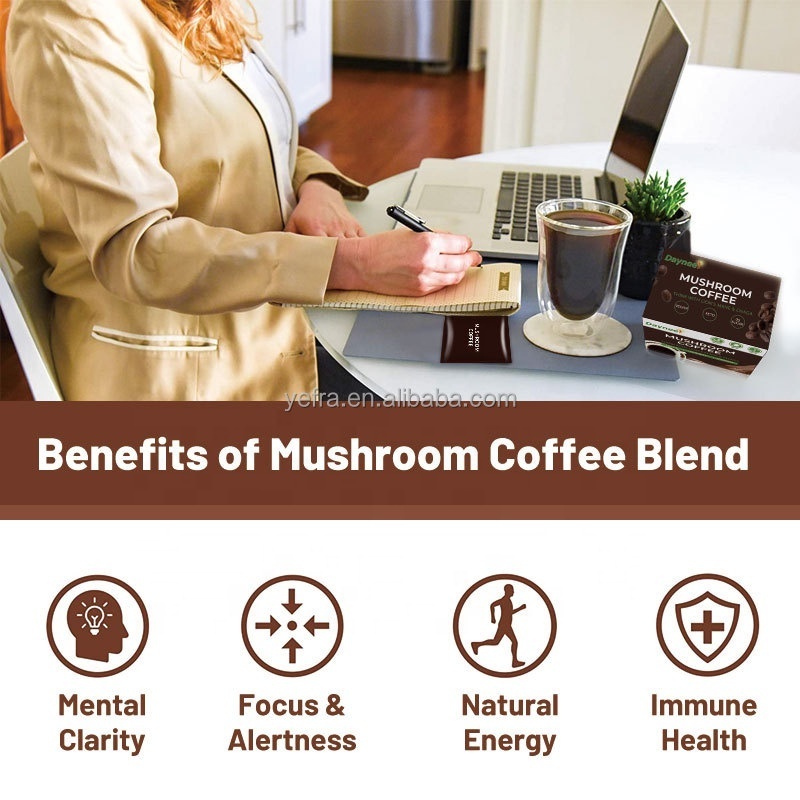 Hot selling Mushroom Coffee Organic Instant Latte Coffee Mushroom Blend Powder coffee wins town products