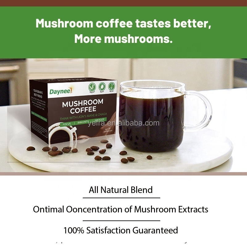 Hot selling Mushroom Coffee Organic Instant Latte Coffee Mushroom Blend Powder coffee wins town products