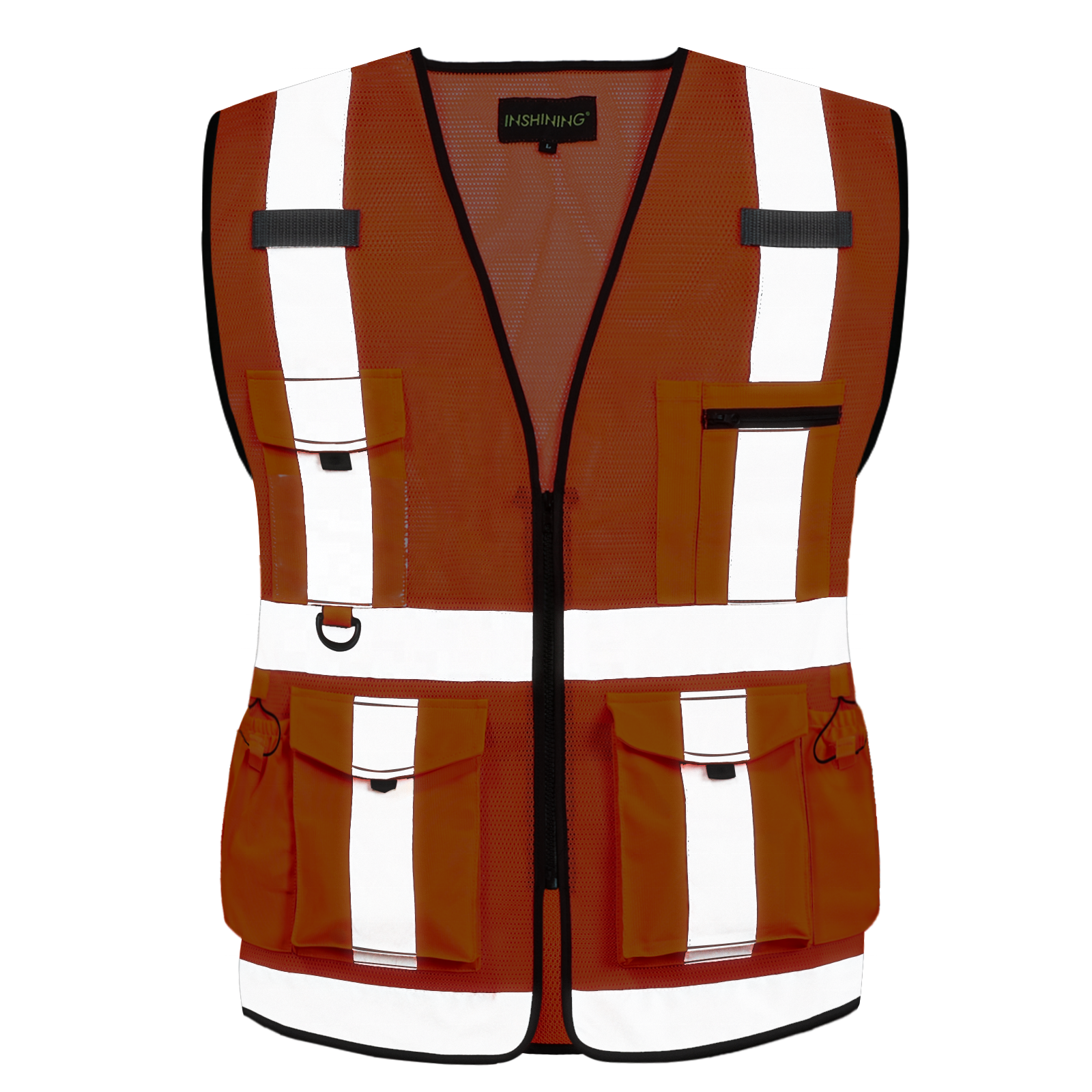 Hi Vis Orange Mesh Construction Safety Vests Reflective Security Vest Multi Pockets Work Wear