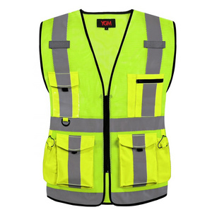 High Vis Custom Clothing Wholesale Reflective Workwear Safety Vest Construction with Pockets for Men