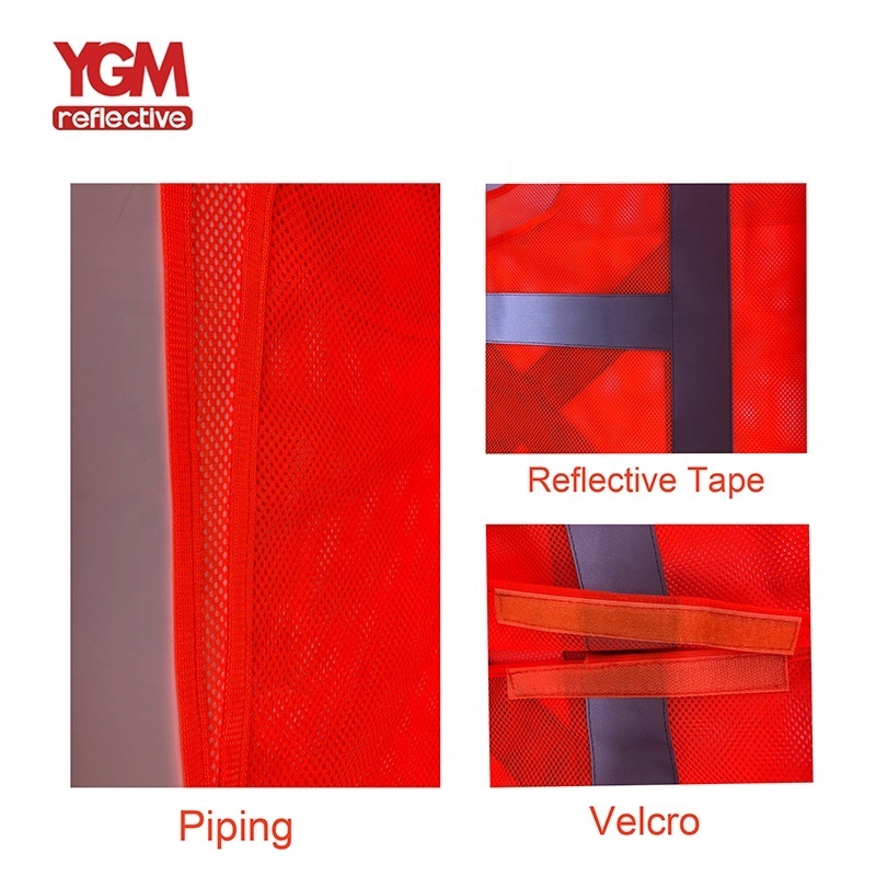 YGM Hi Vis Traffic Red Safety Reflective Vests