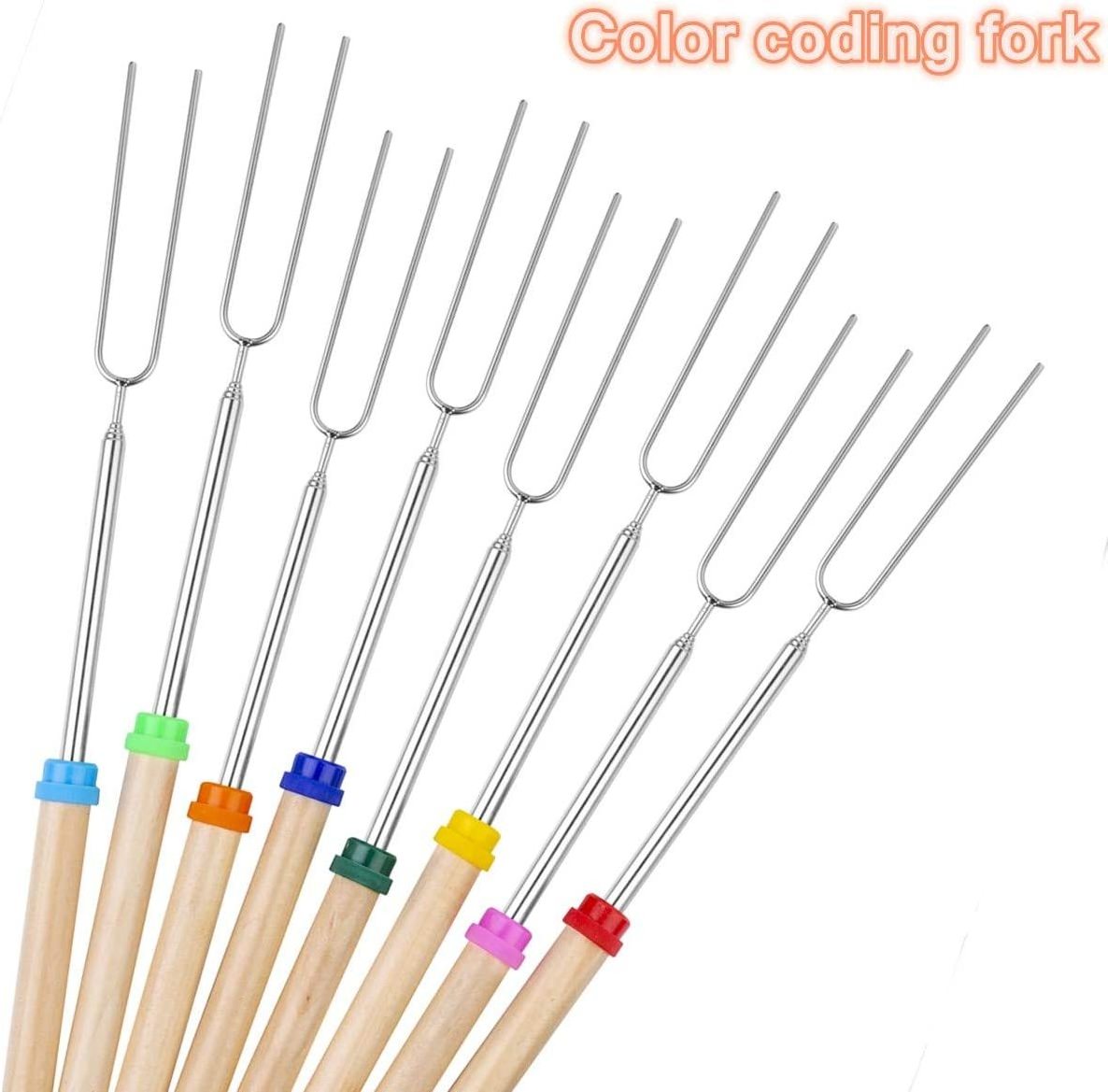 Telescopic BBQ Fork Marshmallow Roasting Sticks Barbecue Skewers Hot Dog Forks Smores Skewers Camping Cookware 34 Inch