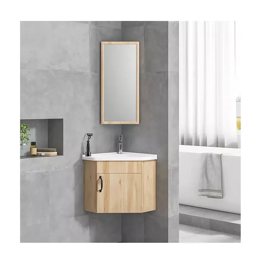 Modern Right Angle Bathroom Vanity Sink Included with Automatic Soft Closing Hinge for Makeup Use  Plywood Mirror Cabinet