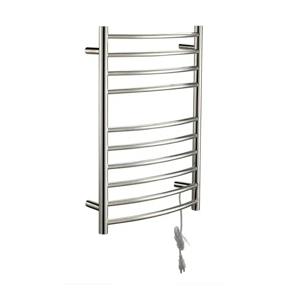 Modern Curved Steel Electric Heated Towel Rail Mirror Polished Round Heater for Bathroom for Hotel Use Towel Rack