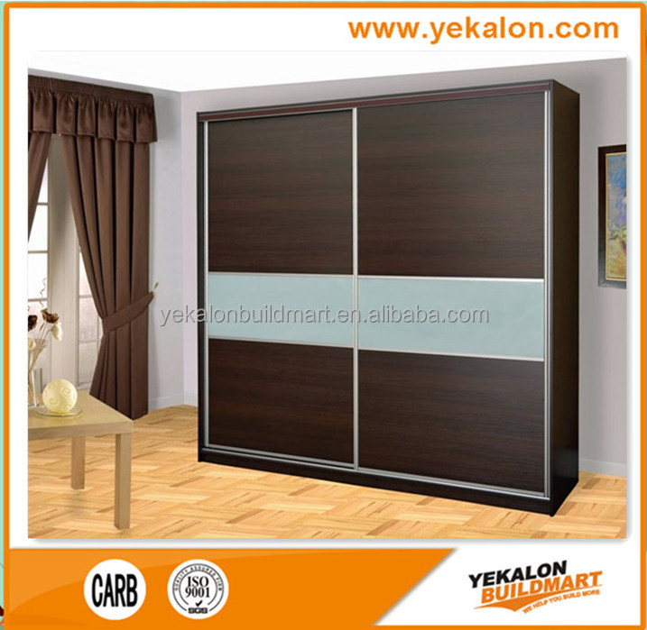 Bedroom Furniture Melamine Sliding Door Wardrobe Tempered Glass Sliding 2 Door Wardrobe