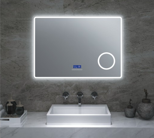 magnifying mirror with led light stick on wall for makeup in bathroom