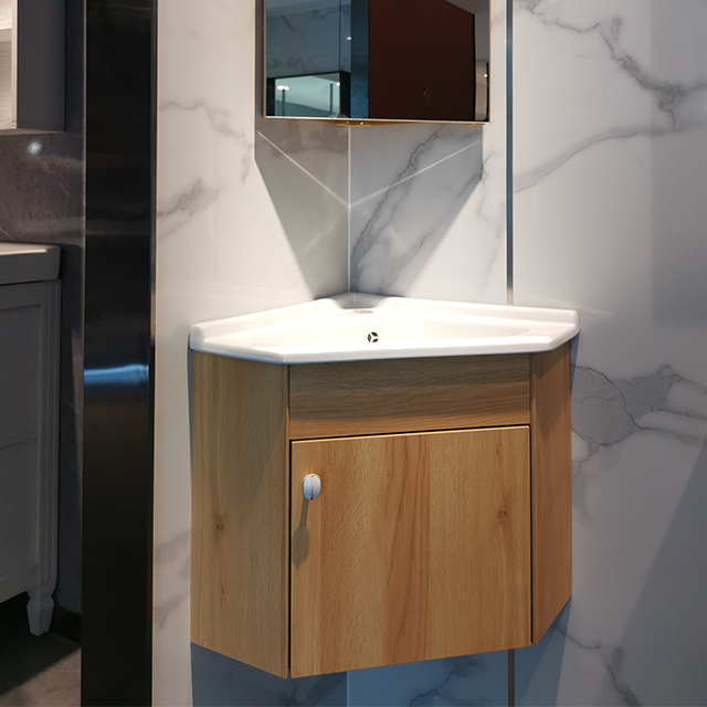 Modern Right Angle Bathroom Vanity Sink Included with Automatic Soft Closing Hinge for Makeup Use  Plywood Mirror Cabinet