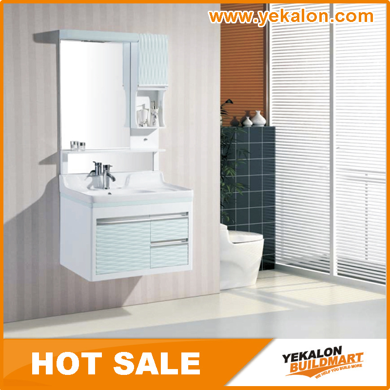 Factory Directly Sell modern furniture mirror white vanity pvc bathroom cabinet with washing basin