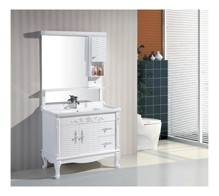 Factory Directly Sell modern furniture mirror white vanity pvc bathroom cabinet with washing basin