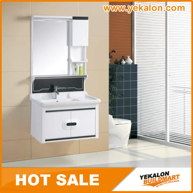 Factory Directly Sell modern furniture mirror white vanity pvc bathroom cabinet with washing basin