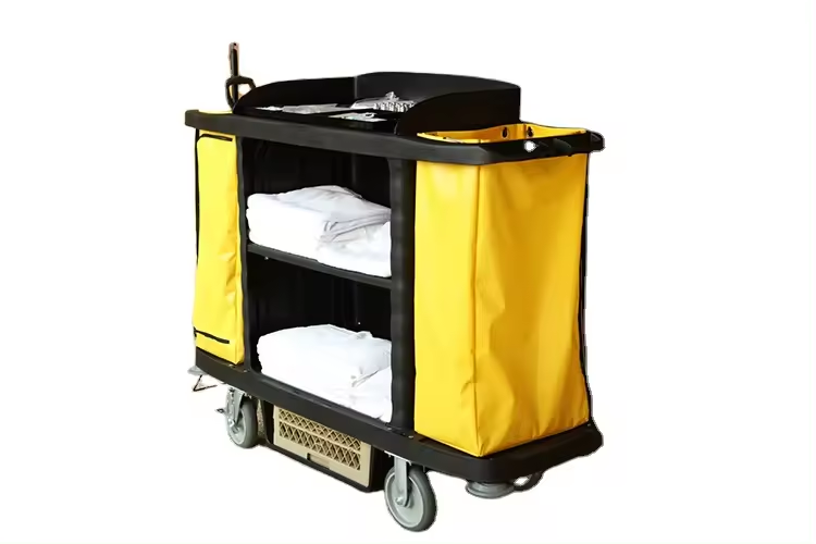 Housekeeping Cleaning Cart Best Selling High Quality Hotel Multifunctional Stainless Steel with Canvas Bag