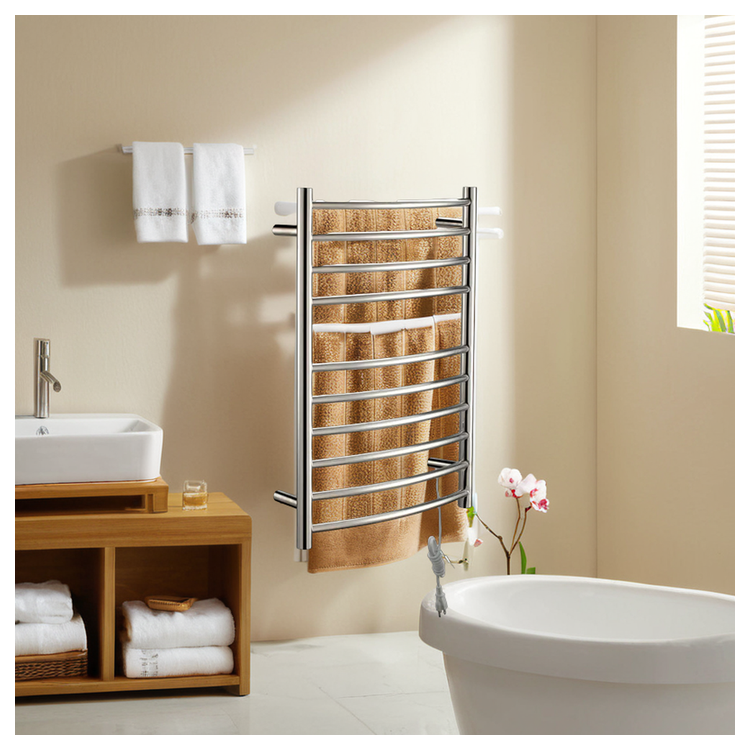 Modern Curved Steel Electric Heated Towel Rail Mirror Polished Round Heater for Bathroom for Hotel Use Towel Rack