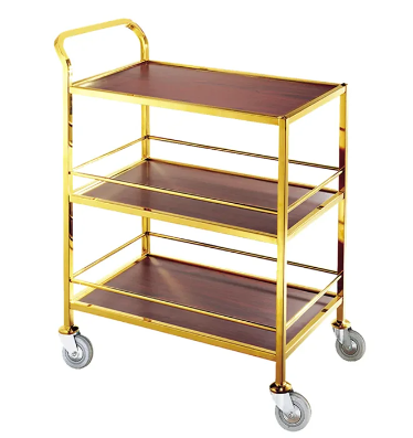 Modern Luxury Desgin Stainless Steel Hand Trolley Four Wheel Hotel Housekeeping Room Service Cart Trolley