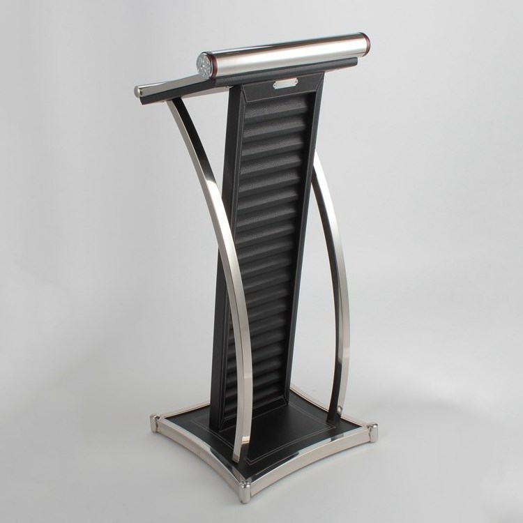 High Quality Church Pulpit Rostrum Speech Lectern Stands Black Leather + Stainless Steel Podium for Church