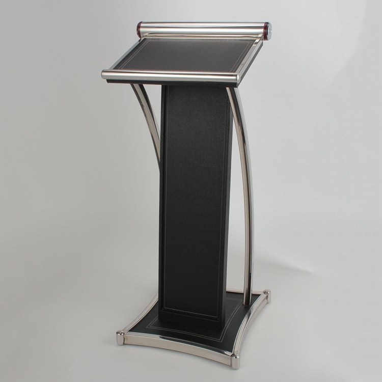 High Quality Church Pulpit Rostrum Speech Lectern Stands Black Leather + Stainless Steel Podium for Church