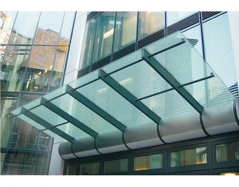 0.4mm-2mm .Best Choice  Large Outdoor Canopy Decorative And Practical Tempered Glass Entrance Awning Canopy System