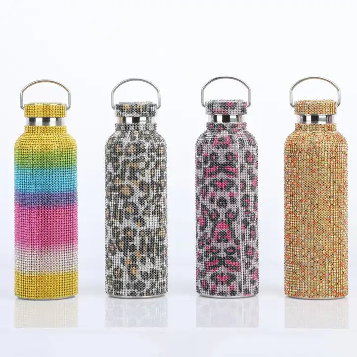 Oem Custom Logo Bling Bling Cup Rhinestone Vacuum Insulated Sports Stainless Steel Thermal Water Bottle Keep Cold 24hrs