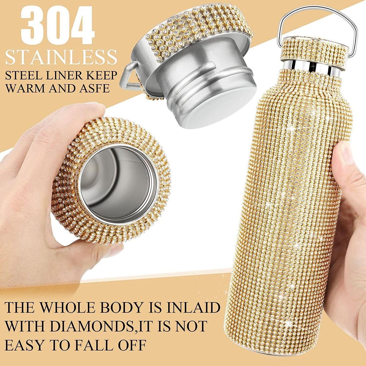 Oem Custom Logo Bling Bling Cup Rhinestone Vacuum Insulated Sports Stainless Steel Thermal Water Bottle Keep Cold 24hrs